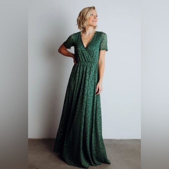Baltic Born Venice Lace Maxi wedding guest dress in green floral lace appliqué - Picture 1 of 8